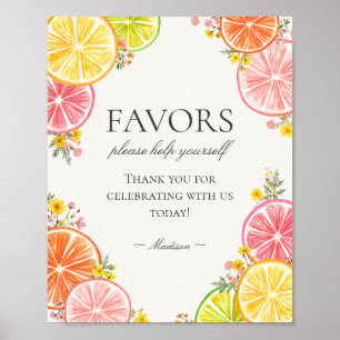 Citrus Floral Little Cutie Favors Sign