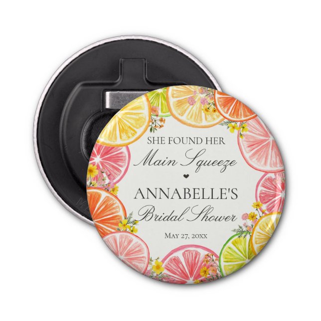 Citrus Floral Main Squeeze Bridal Shower Favours Bottle Opener (Front)