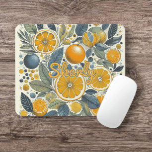 Citrus Floral Pattern Vibrant Botanical Summer Mouse Mat