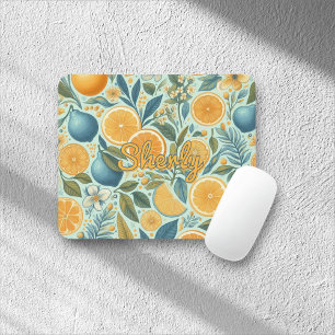 Citrus Floral Pattern Vibrant Botanical Summer Mouse Mat
