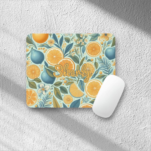 Citrus Floral Pattern Vibrant Botanical Summer Mouse Mat (Creator Uploaded)