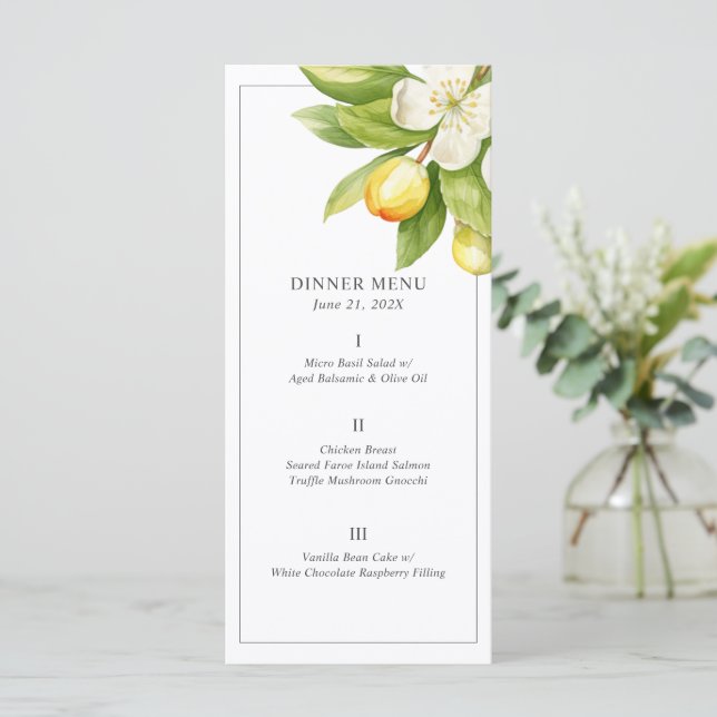 Citrus Floral Wedding Menu Cards (Standing Front)