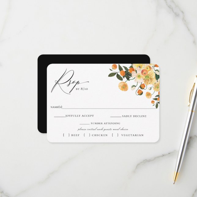 Citrus Floral Wedding RSVP With Meal Choice Card (Front/Back In Situ)