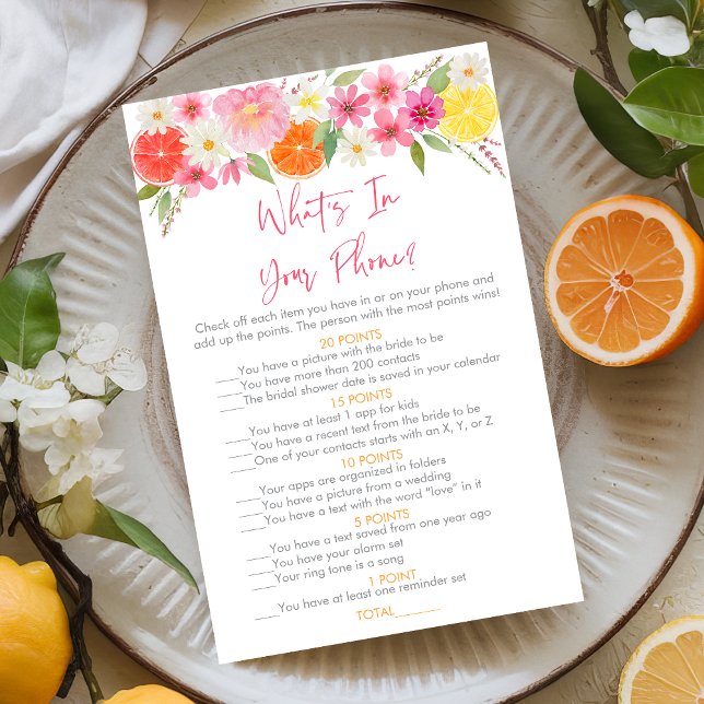 Citrus Floral What's In Your Phone Bridal Game (Creator Uploaded)