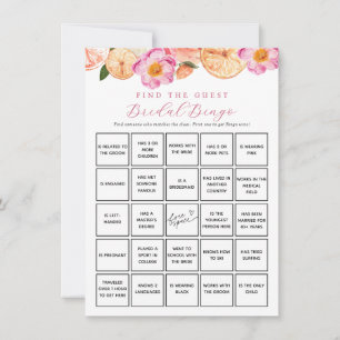 Citrus Flowers Find Guest Bridal Bingo Game Card