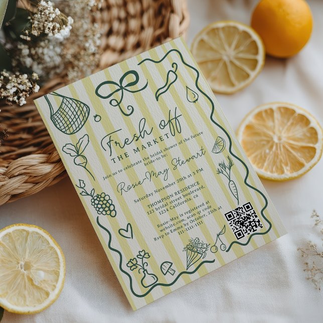 Citrus Fresh Off the Market Hand Drawn QR Bridal Invitation (Citrus Fresh Off the Market Hand Drawn QR Bridal Invitation)