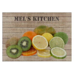 Citrus Fruit Graphic on Wood effect background Cutting Board