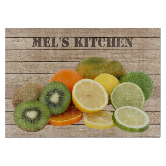 Citrus Fruit Graphic on Wood effect background Cutting Board (Front)