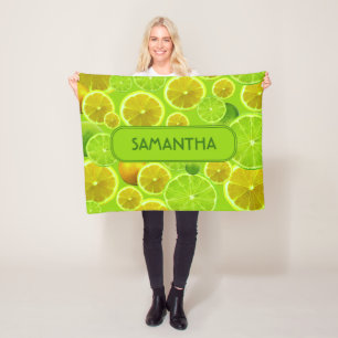 Citrus Fruit, Lemon & Lime Pattern - Personalised Fleece Blanket