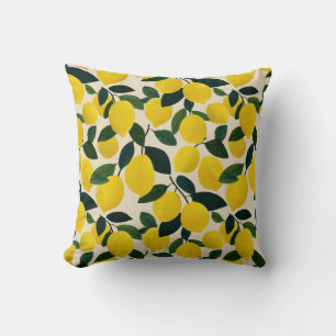 Citrus Fruit Lemon Pattern Yellow Mediterranean Cushion