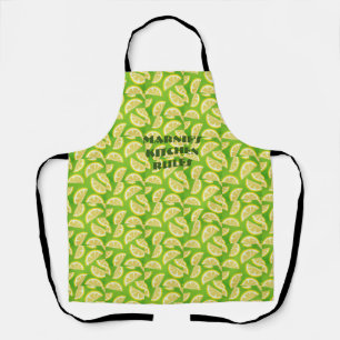 Citrus fruit, lemons, green background editable  apron