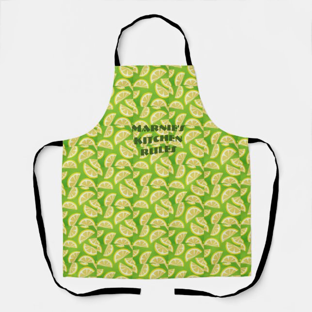 Citrus fruit, lemons, green background editable  apron (Front)