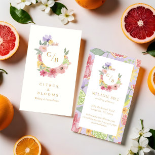 Citrus Fruit Orchard Watercolor Floral Monogram Business Card