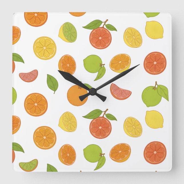 Citrus fruit pattern square wall clock (Front)