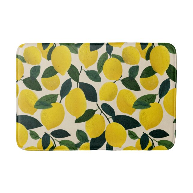 Citrus Fruit Pattern Summer Lemons Mediterranean Bath Mat (Front)