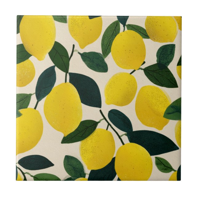 Citrus Fruit Pattern Yellow Lemons Mediterranean  Tile (Front)