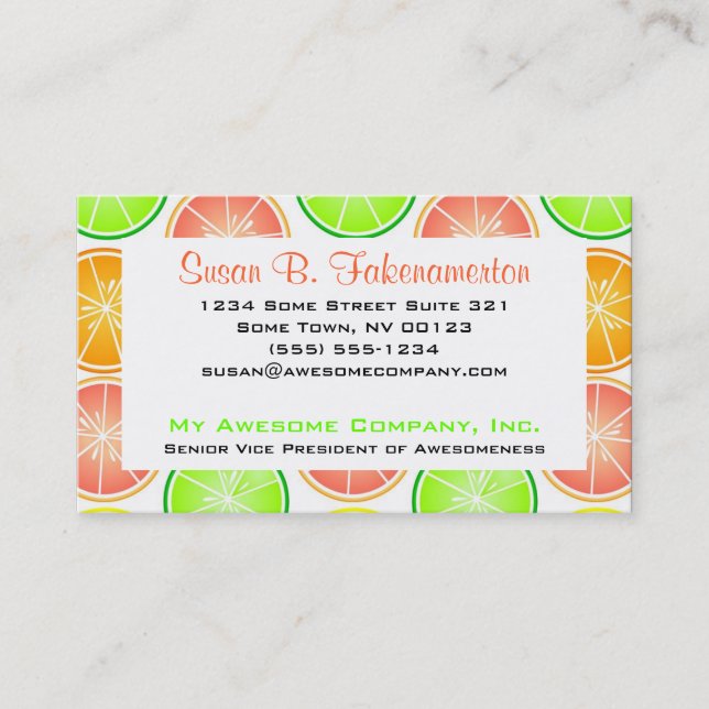 Citrus Fruit Print - Lemon Lime Orange Grapefruit Business Card (Front)