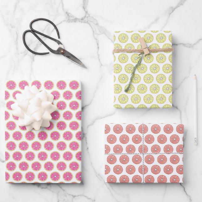 Citrus Fruit Slices Grapefruit Lemon Orange Wrapping Paper Sheet (Front)