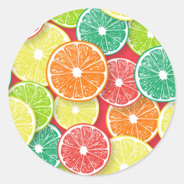Citrus fruit slices pop art 2 classic round sticker (Front)