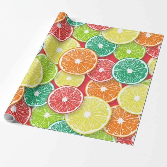 Citrus fruit slices pop art 2 wrapping paper (Unrolled)
