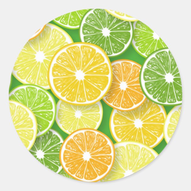 Citrus fruit slices pop art 3 classic round sticker (Front)