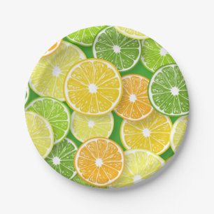 Citrus fruit slices pop art 3 paper plate