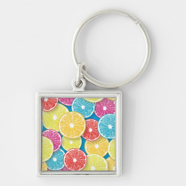 Citrus fruit slices pop art key ring (Front)