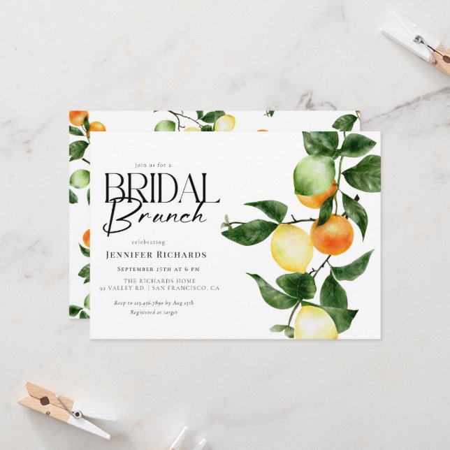 Citrus Fruit | Watercolor Bridal Brunch Invitation (Front/Back In Situ)