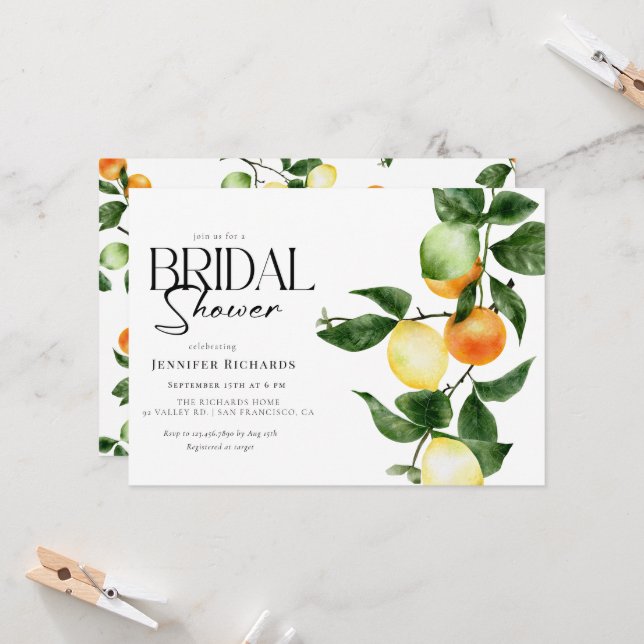Citrus Fruit | Watercolor Bridal Shower Invitation (Front/Back In Situ)