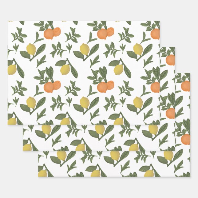 Citrus Fruit Yuzu and Orange Foliage Wrapping Paper Sheet (Set)