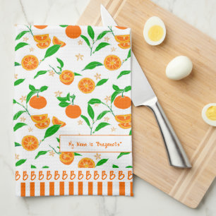 Citrus Fruits Art Handdrawn Oranges Pattern Tea Towel