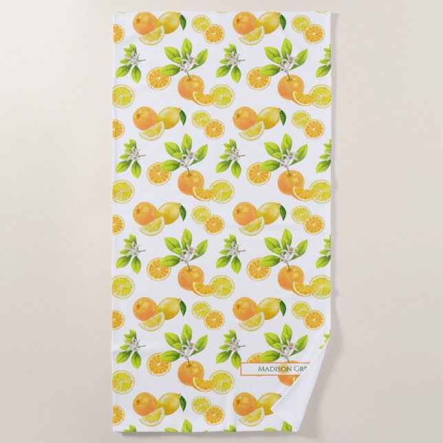 Citrus Fruits Art Oranges and Lemons Patten Bath T Beach Towel (Front)