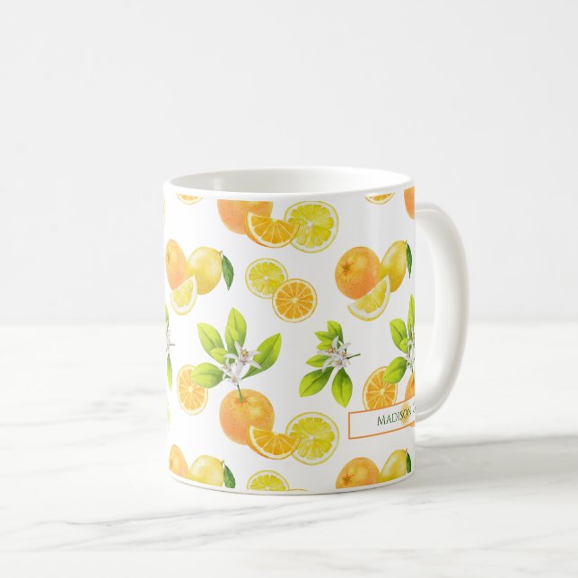 Citrus Fruits Art Oranges and Lemons Patten Coffee Mug (Front Right)