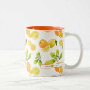 Citrus Fruits Art Oranges and Lemons Patten Two-Tone Coffee Mug