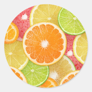 Citrus fruits background classic round sticker
