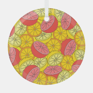 Citrus Fruits Bright Seamless Pattern Glass Tree Decoration