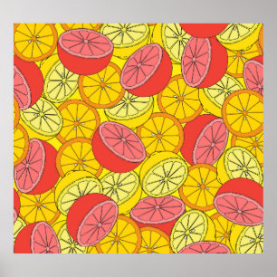 Citrus Fruits Bright Seamless Pattern Poster