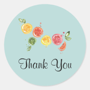 Citrus Fruits in Watercolor Thank You Classic Round Sticker
