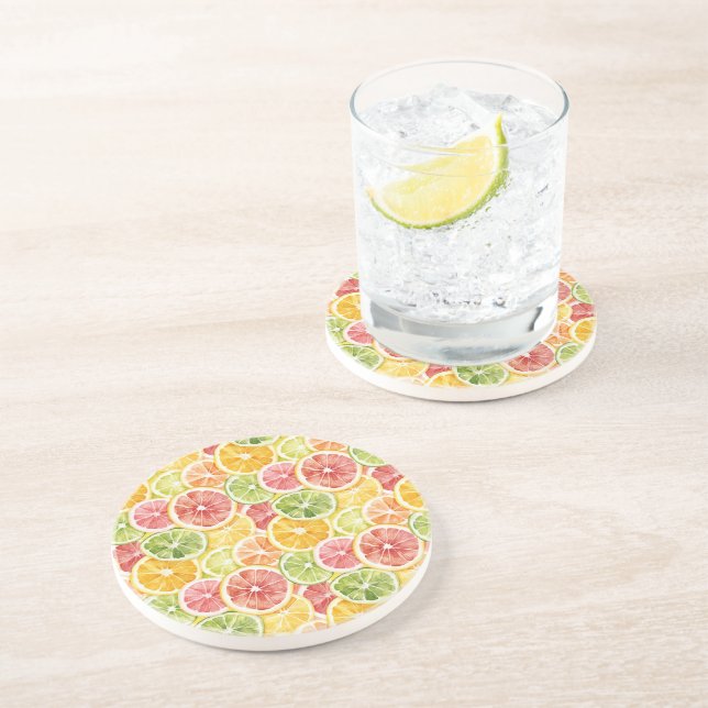 Citrus Fruits Lime Lemon Orange Grapefruit Coaster (Side)