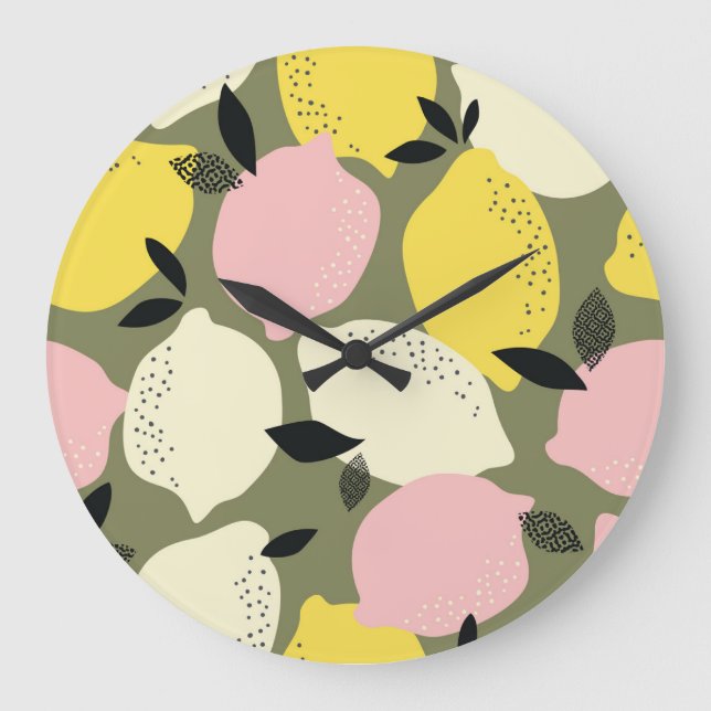 Citrus Fruits Seamless Pattern Large Clock (Front)