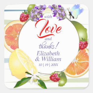 Citrus Fruits Thank You Wedding Square Sticker