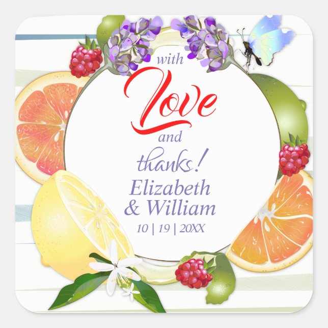 Citrus Fruits Thank You Wedding Square Sticker (Front)
