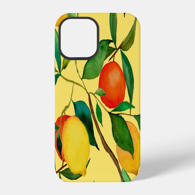 Citrus fruits, vibrant watercolor pattern. iPhone case (Back)
