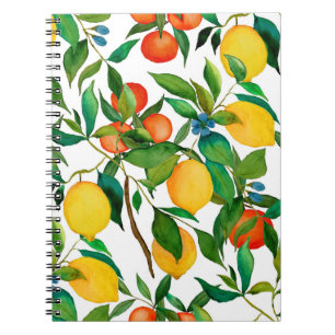 Citrus fruits, vibrant watercolor pattern. notebook