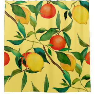 Citrus fruits, vibrant watercolor pattern. shower curtain