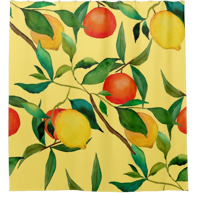 Citrus fruits, vibrant watercolor pattern. shower curtain (Front)