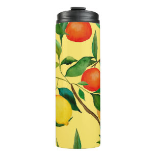 Citrus fruits, vibrant watercolor pattern. thermal tumbler