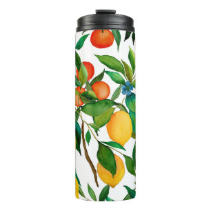 Citrus fruits, vibrant watercolor pattern. thermal tumbler