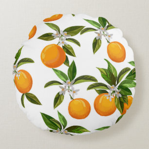Citrus Fruits: Vintage Digital Illustration Round Cushion