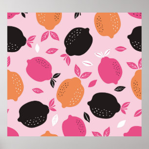 Citrus fruits, vintage textile pattern. poster